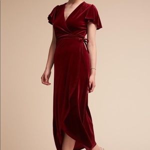 BHLDN Red Velvet Wrap Dress